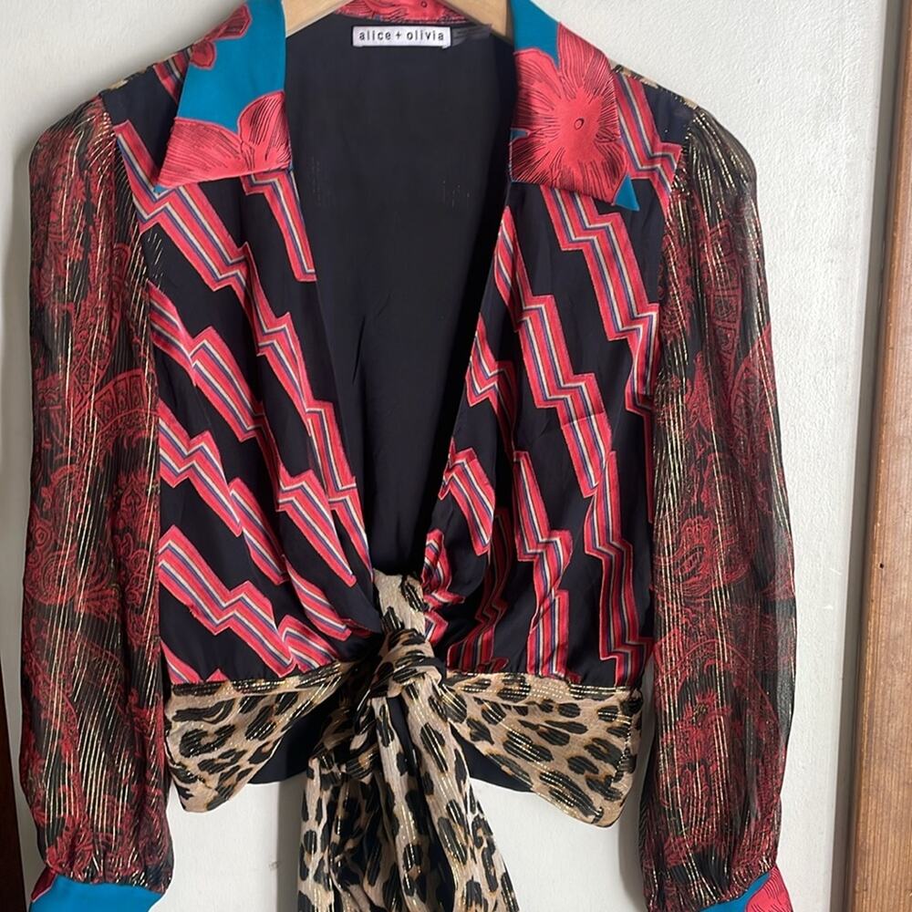 Alice + Olivia Multi-Color Mixed Print Wrap Blouse - Picture 4 of 16